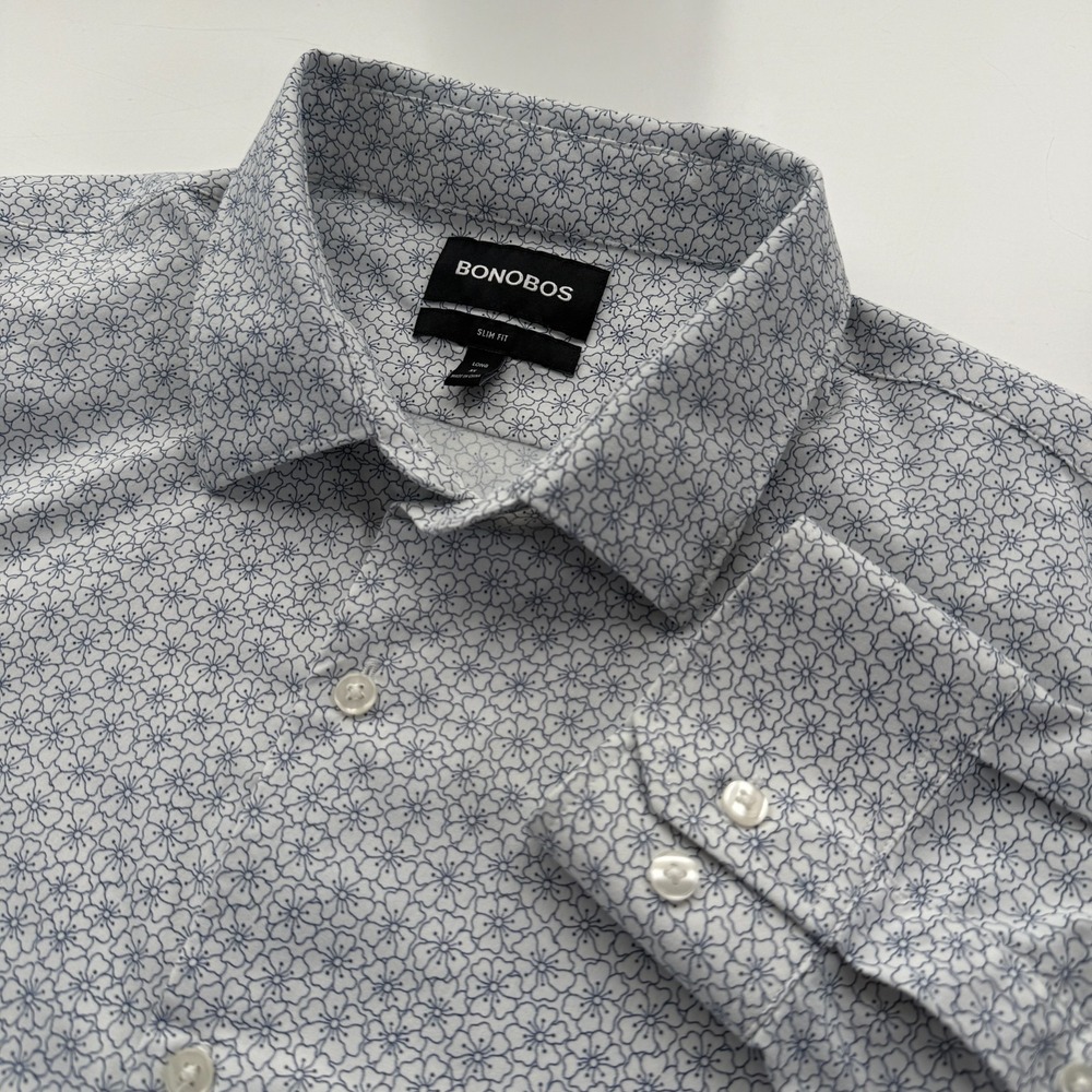 BONOBOS Button Up Long Sleeve Shirt Mens XL Long Slim Floral Print All Over‎